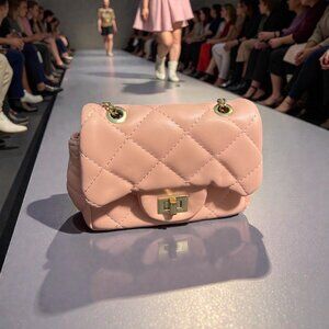 Blush Pink Quilted Mini Crossbody Gold Chain Turn Lock Purse